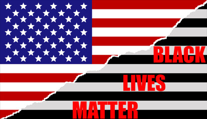 Black lives matter sign about the plurality of violence and anti-Black racism with American flag, USA.
