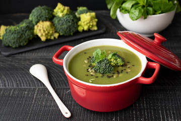 vegetable cream soup with spinach, broccoli and seeds