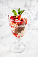 summer dessert with strawberries and ice cream