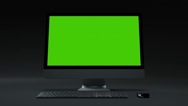 Clear Green Screen Computer for Presentation Business Blog or Gaming Applications. Motion Monitor with Chroma Key for Advertising Mock Up or News Site. Pc Desktop Greenscreen Background Closeup Nobody