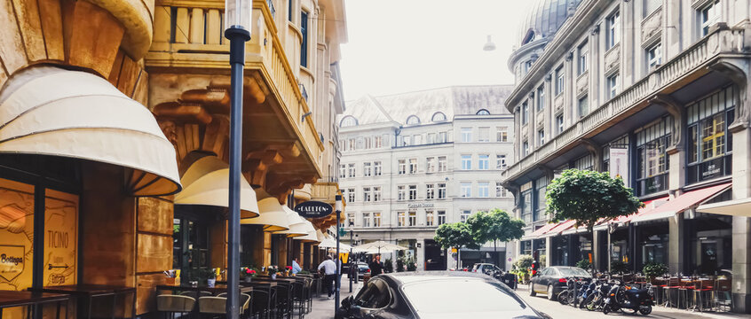 Zurich, Switzerland circa September, 2019: Bahnhofstrasse in Zurich, Switzerland, main downtown street in the city center