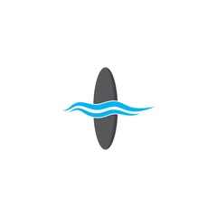 Surf board logo with waterwave vector icon
