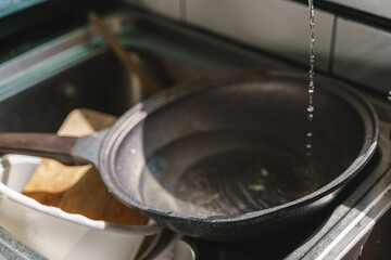 Unwashed dirty Teflon pan