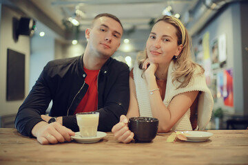 street cafe girl spring view, seasonal cafe beautiful model posing