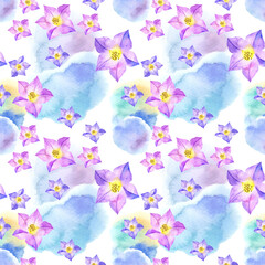 Fototapeta na wymiar Floral seamless pattern with bluebell flowers in watercolor style. Hand drawn illustration for textile, paper, decoration and wrappin