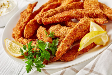 close-up of fish sticks, fish fillet fingers