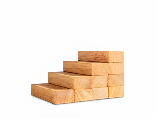 Wooden stairs miniature isolated on white background, way to success concept.