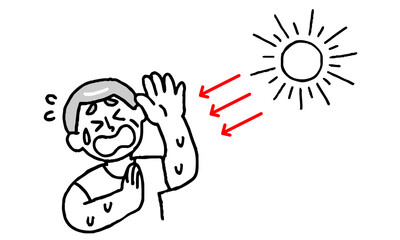 太陽の熱、紫外線を浴びるシニア男性（シンプル）