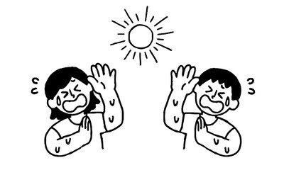 太陽の熱、紫外線を浴びる男女（シンプル）