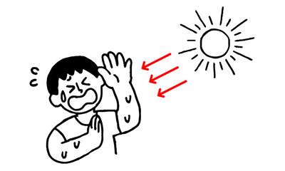 	太陽の熱、紫外線を浴びる男性（シンプル）