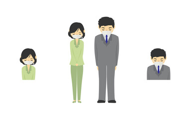 お辞儀をするマスクを付けたビジネスマンたち
