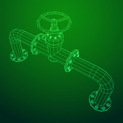 Oil pipeline with valve business concept. Finance economy polygonal petrol production. Petroleum fuel industry transportation line. Wireframe low poly mesh vector illustration.