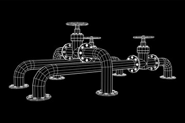 Oil pipeline with valve business concept. Finance economy polygonal petrol production. Petroleum fuel industry transportation line. Wireframe low poly mesh vector illustration.