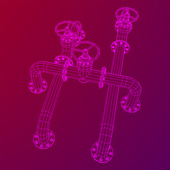 Oil pipeline with valve business concept. Finance economy polygonal petrol production. Petroleum fuel industry transportation line. Wireframe low poly mesh vector illustration.