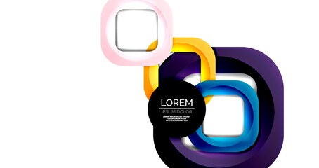 Fototapeta premium Square geometric vector abstract background, dynamic modern minimal template. Multicolored square shapes with round corners overlapping each other