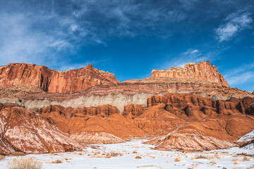 The Castle in snow at Capitol Reef National Park
