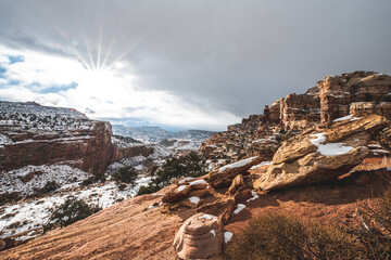 The Hickman Natural Bridge in snow at Capitol Reef National Park