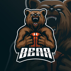 bear mascot logo design vector with modern illustration concept style for badge, emblem and tshirt printing. angry bear basketball illustration.