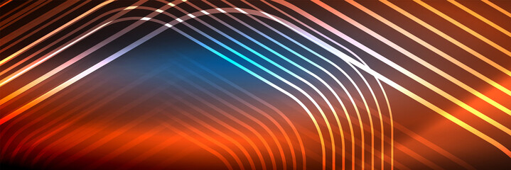 Shiny neon lines, stripes and waves, technology abstract background. Trendy abstract layout template for business or technology presentation, internet poster or web brochure cover, wallpaper