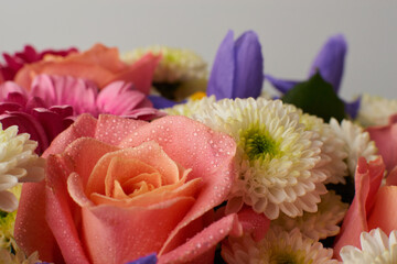 Close up of a colorful spring bouquet with many different colors