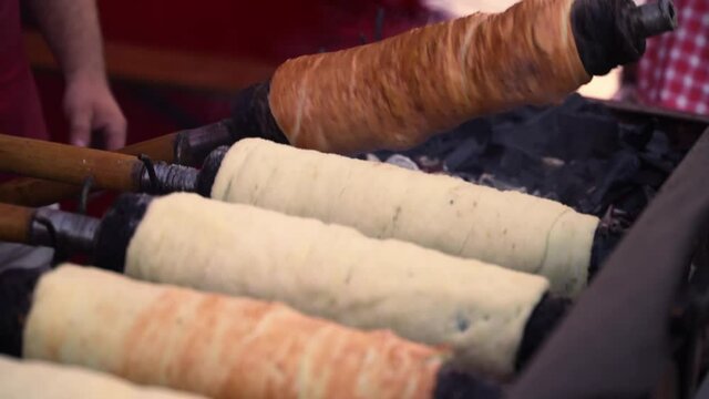 Kurtos Kalacs Wraping Packaging Cooking Baking Traditional Hungarian Cake