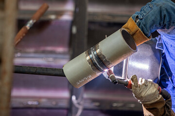 View of the welding procedure qualification and welder test for pipe (HL-045 or 6G position)....