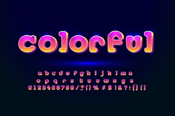 3D Font from geometric module, trendy bright alphabet, modern condensed Latin letters from A to Z and Arab numbers from 0 to 9 for you designs, vector illustration