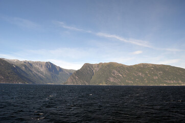 Sognefjord, Norway, Scandinavia. View from the board of Flam - Bergen ferry.