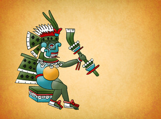 Tlaloc Mayan Aztec Deity of water and rain Illustration.