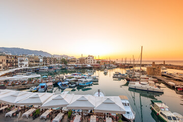 GIRNE, NORTHERN CYPRUS - AUGUST 26, 2017: View of Girne Harbor (Marina) of Northern Cyprus.