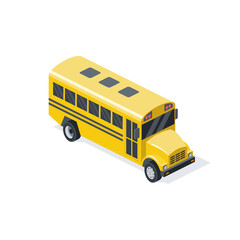 School bus. Vector 3d isometric, color web icon, new flat style. Creative illustration design, isolated graphic idea for infographics.