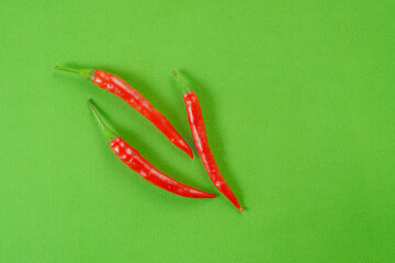 Red chili pepper on a green background, minimalism