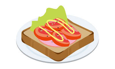 お皿に盛られたトマトとハムのトースト