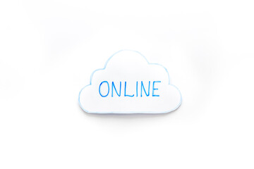 Cloud online networking concept. Paper bubble on white workplace