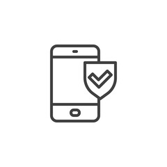 Gadget insurance line icon. linear style sign for mobile concept and web design. Phone and protection shield outline vector icon. Symbol, logo illustration. Vector graphics