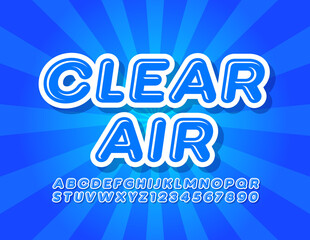 Vector blue poster Clear Air with Creative ont. Modern Alphabet Letters and Numbers