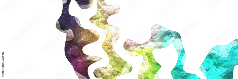 Poster abstract modern shaped figure background element with surface texture and pastel gray, medium turquoise and old mauve colors on white background