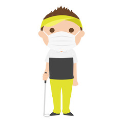 夏にマスクをしてゴルフをする男性のイラスト。