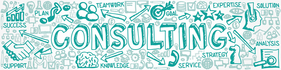 Vector Illustration of Green Icons with Consulting Concept