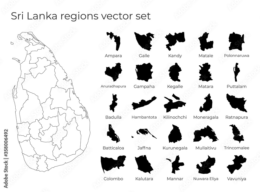 Poster sri lanka map with shapes of regions. blank vector map of the country with regions. borders of the c