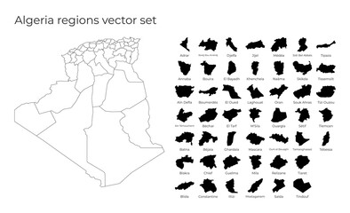 Algeria map with shapes of regions. Blank vector map of the country with regions. Borders of the country for your infographic. Vector illustration.