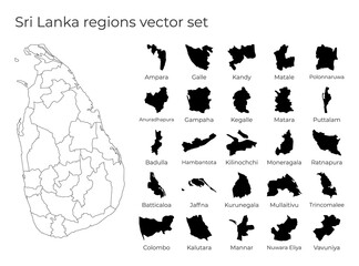Sri Lanka map with shapes of regions. Blank vector map of the Country with regions. Borders of the country for your infographic. Vector illustration.