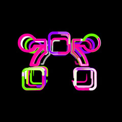 Symbol bezier curve from multi-colored circles and stripes. UFO Green, Purple, Pink