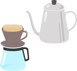 ドリップコーヒー用のドリッパーとケトル