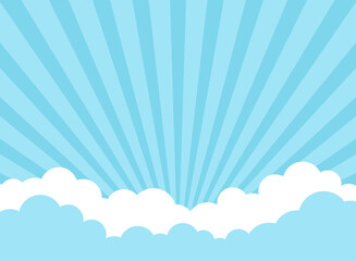 Clouds and rays background. Vector horizontal illustration. Billboard, poster, banner.