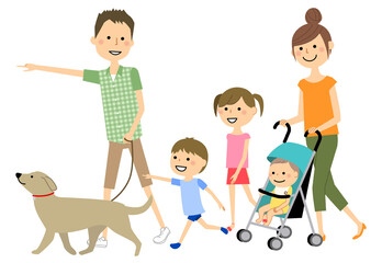 お出かけする仲良しファミリー
