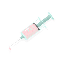 Medical syringe with a dose of medicine, vaccine, vitamin. Cartoon style. Health care, treatment, vaccination. Medical equipment. Coronovirus injection. Stock vector illustration