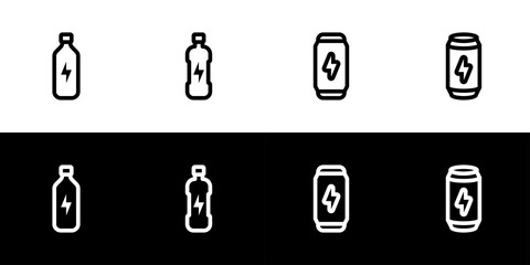 Energy drink icon set. Flat design icon collection isolated on black and white background.