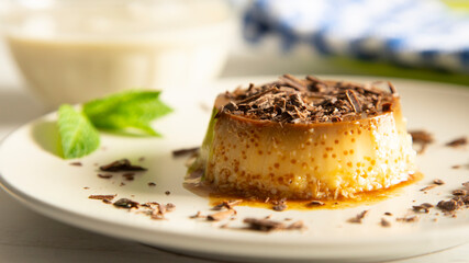 Egg pudding with chocolate and milk
