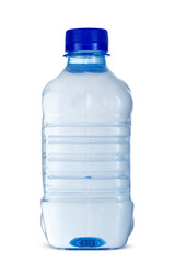 Small bottle of mineral water in plastic isolated on white